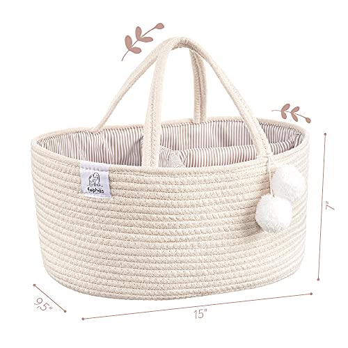 fephas Baby Diaper Caddy Organizer- Rope Nursery Storage Bin- Portable Diaper Storage Basket for Changing Table and Car- Perfect Baby Shower & Registry Gift (Beige)