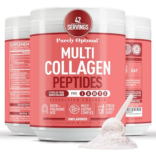 Collagen Supplement for Women - Peptides Powder with Biotin & Hyaluronic Acid for Hair, Nails, Skin, Bones & Joints, Unflavored, Easy Mixing 42 Servings