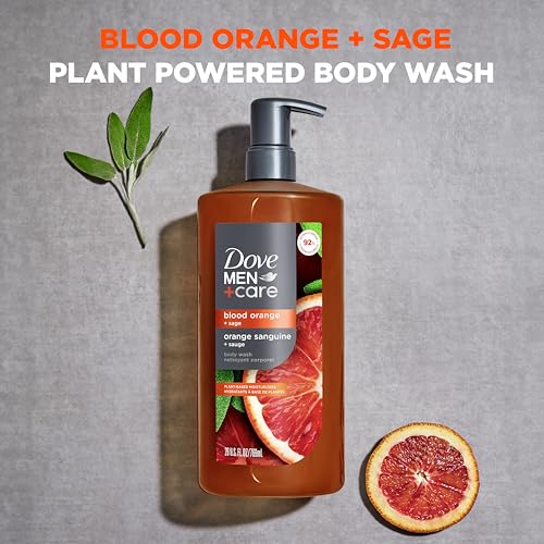 DOVE MEN + CARE Body Wash Blood Orange to Rebuild Skin in the Shower with Plant-Based Cleansers and Moisturizers 26 fl oz