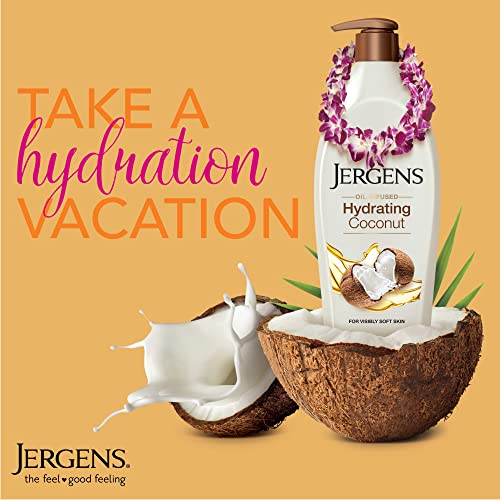Jergens Hydrating Coconut Body Lotion, Hand and Body Moisturizer, Infused with Coconut Oil, Hydrates Dry Skin Instantly, Dermatologist Tested, 16.8 oz, Pack of 3