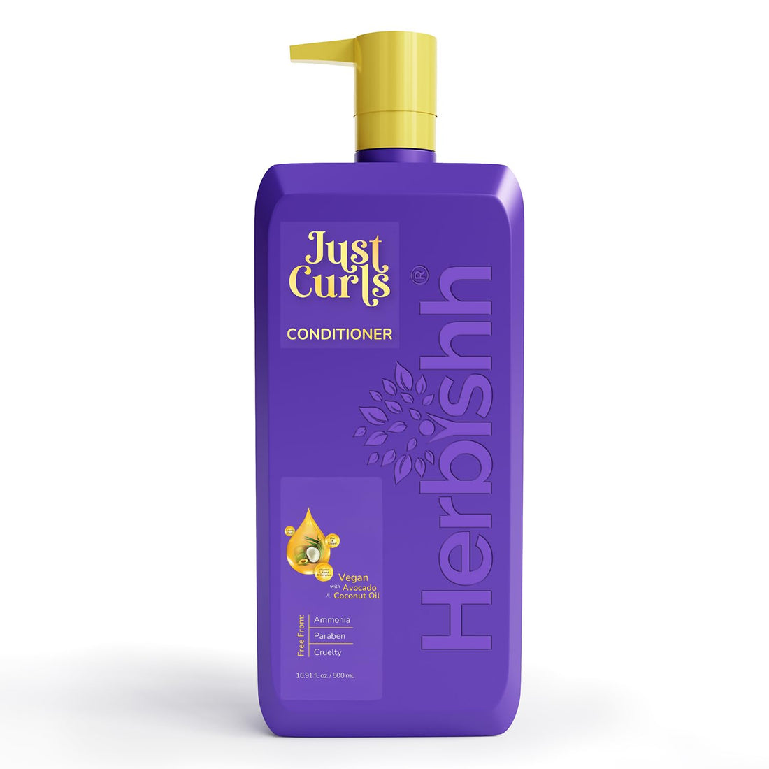 Herbishh Just Curls Conditioner with Avocado Oil Nourishing Curly Hair Conditioner Curl Enhancing Formula Repairs Damage Hair & Controls Frizz Vegan & Paraben-Free (16.91 fl.oz)
