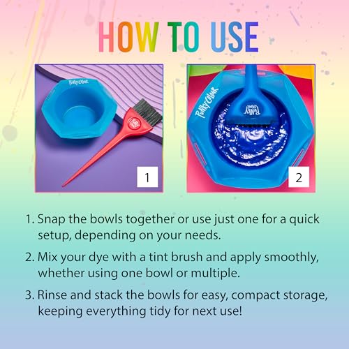 Punky Rainbow Tint Hair Dye Brush and Bowl Set - Multi-Color Hair Coloring Kit with Dye Mixing Bowls & Brushes, DIY Dyeing & Bleaching for Salon & At-Home Use