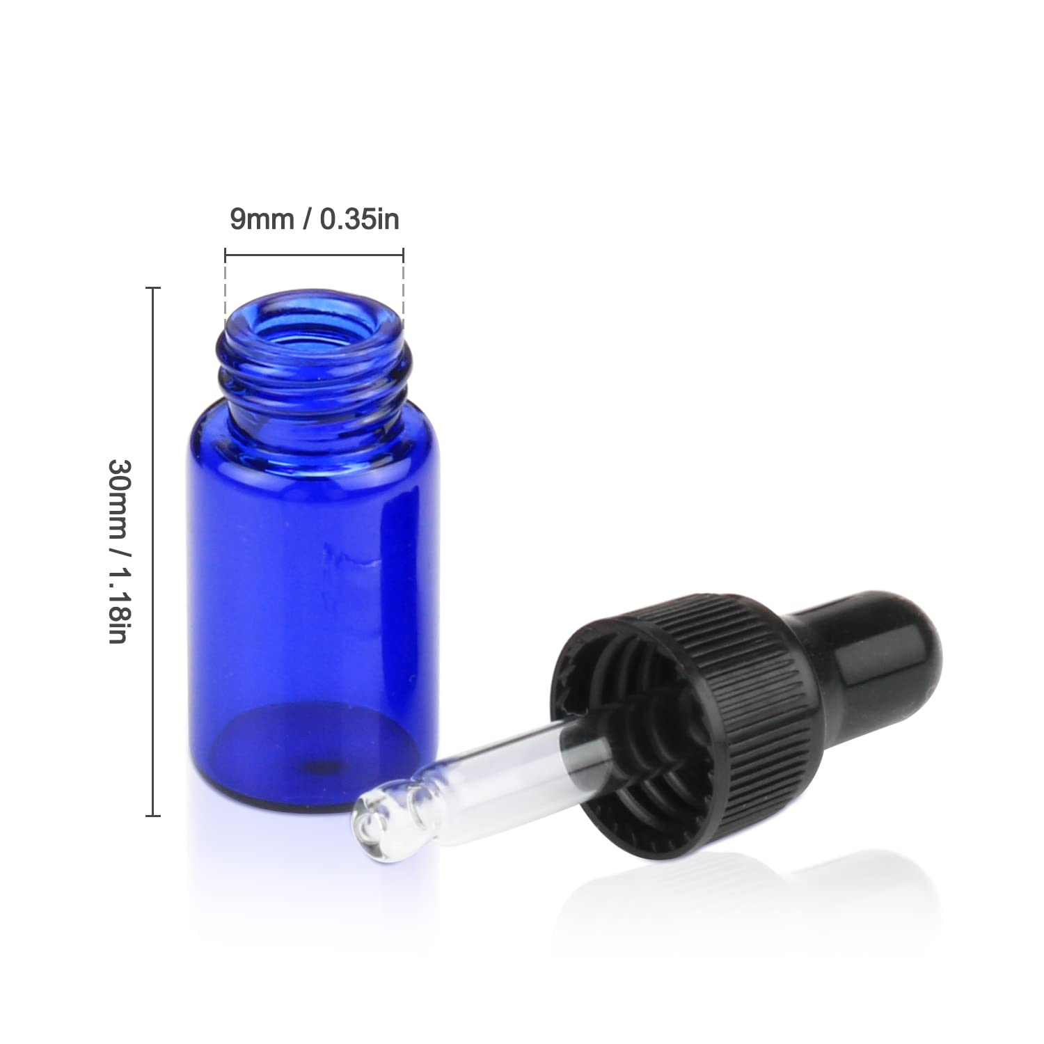 Furnido 50 Pack 3 Ml Cobalt Blue Glass Dropper Bottles, Empty Eye Dropper Sample Vials With Black Eye Dropper Caps For Fragrance, Essential Oil, Perfume, Cosmetic Liquid Lotion Container-2 Tra