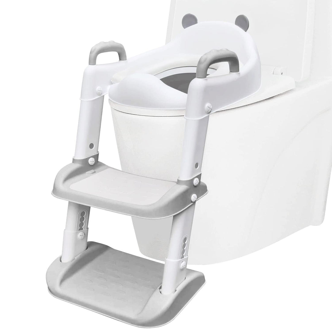 Potty Training Seat with Ladder Foldable Toilet with Splash Guard Non-Slip Potty Chair for Kids Toilet Seat with Step Stools (Gray)
