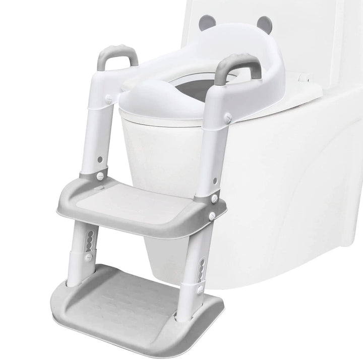 Potty Training Seat with Ladder Foldable Toilet with Splash Guard Non-Slip Potty Chair for Kids Toilet Seat with Step Stools (Gray)