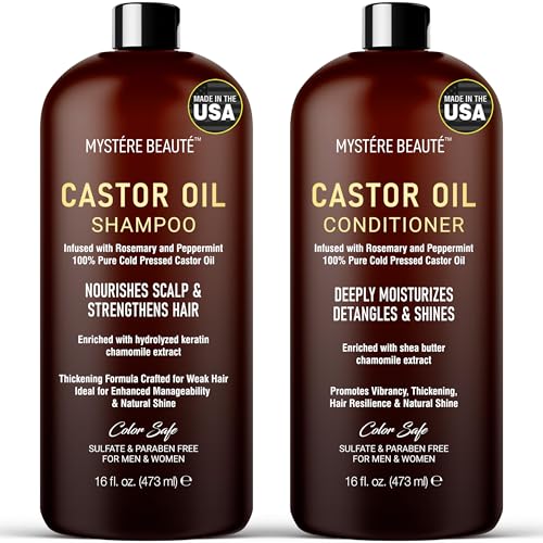 Castor Oil Shampoo and Conditioner - Sulfate Free with Peppermint Oil, Lavender and Rosemary - Castor Oil Shampoo for Hair Growth - Hydrating and Nourishing Castor Oil Shampoo - 16 oz each