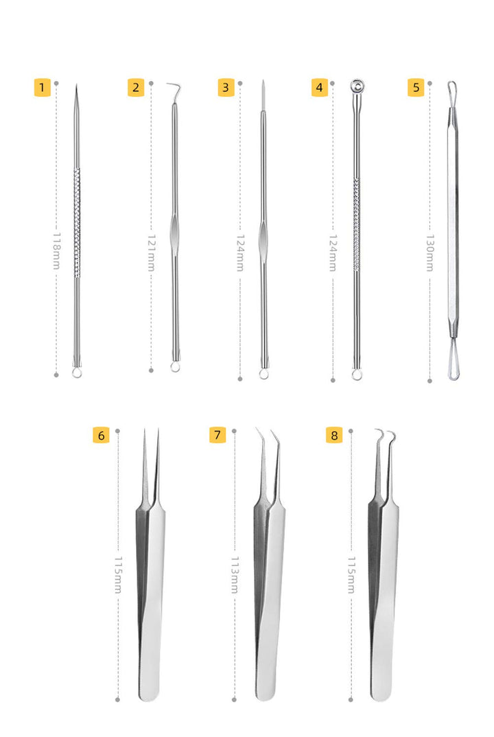 8 Pcs Stainless Steel Blackhead Remover Comedone Pimple Extractor Tool Kit with Metal Case for Pimples, Blackheads, Zit Removing for Face Nose