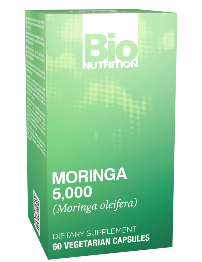 Bio Nutrition Moringa 5000mg 60 Vegetarian Capsules | Complete Green Superfood | Nature's Multivitamin | Energy and Gut Health