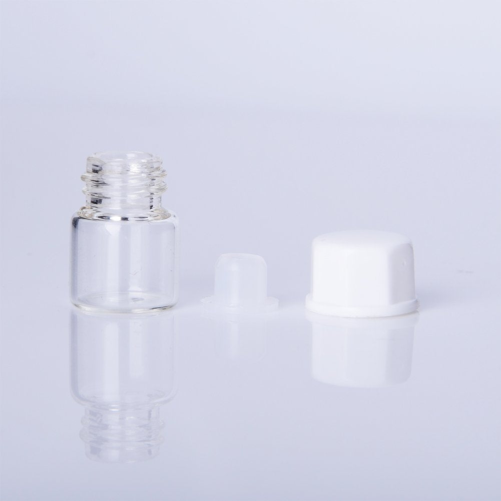 Enslz 100pcs 1/4 Dram (1ml) Small Transparent Glass Cosmetic Essential Oil Perfume Bottle with Orifice Mini Sample Perfume Bottles ContainerWhite Lid