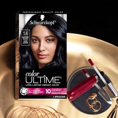 Schwarzkopf Color Ultime Hair Color, 1.4 Sapphire Black, 1 Application - Permanent Black Hair Dye for Vivid Color Intensity and Fade-Resistant Shine up to 10 Weeks
