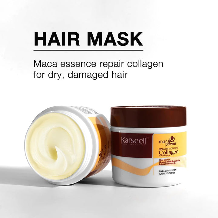 Karseell Collagen Hair Treatment Deep Repair Conditioning, Hair mask Shampoo and Conditioner Travel set For Dry Damaged Hair All Hair Types 3.38floz +2.4floz+2.4floz