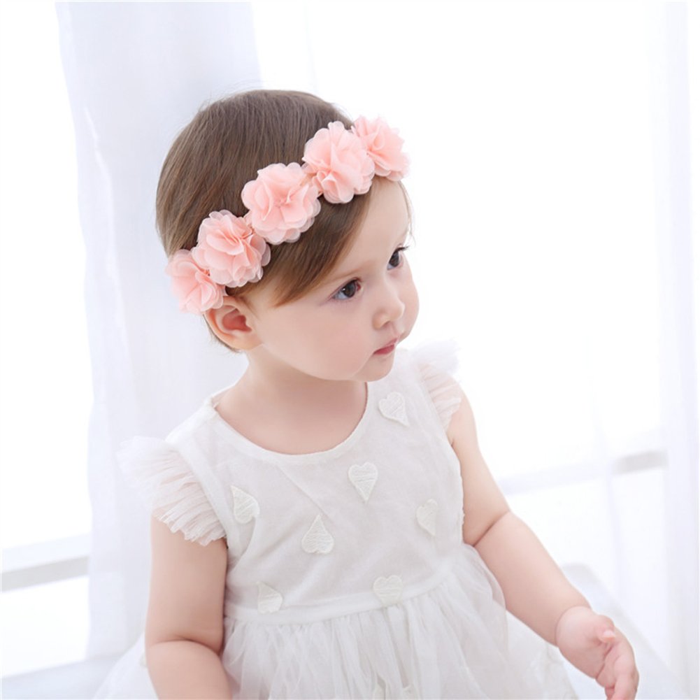 Baby Elastic Chiffon Flower Headbands Princess Girls Hand Sewing Beads Flower Headwear (XW1005)