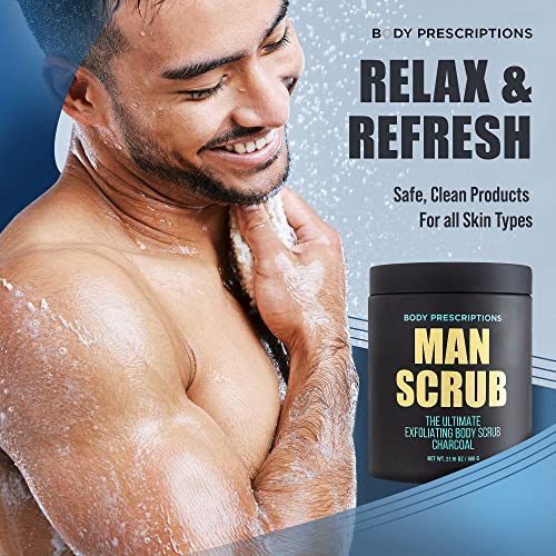 Body Prescriptions Men’s Exfoliating Body Scrub – Ultimate Skin Cleansing Wash in Jar with Twist-Top Lid, For All Skin Types, 21 Ounce (Pack of 1), Charcoal