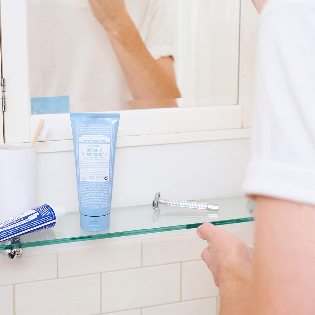 Dr. Bronner's - Organic Shaving Soap (Unscented, 7 Ounce) - Certified Organic, Sugar and Shikakai Powder, Soothes and Moisturizes for Close Comfortable Shave, Use on Face, Underarms and Legs