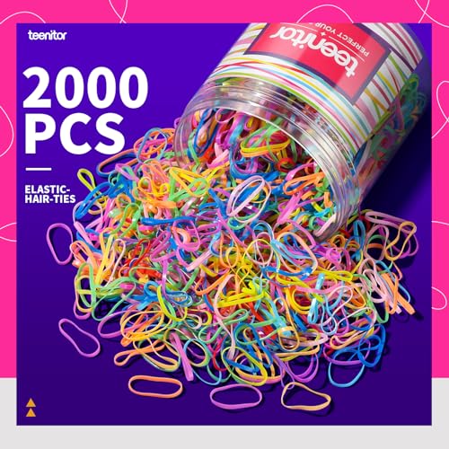 Teenitor Color Elastic Hair Bands, Hair Ties,2000pcs Multi Color Hair Holder Hair Tie Elastic Rubber Bands for Baby Girls