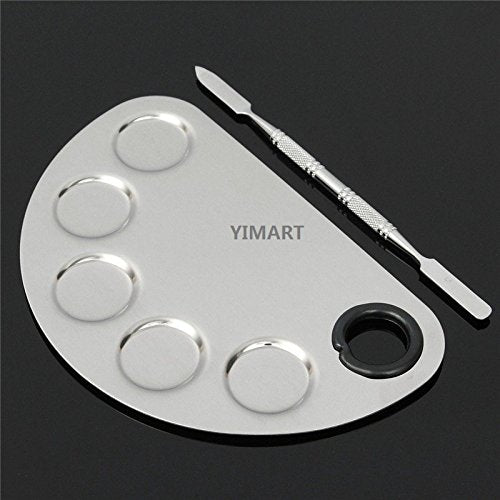 Yimart Stainless Steel Makeup Palette Cosmetic Five Holes Mixing Pallete Spatula