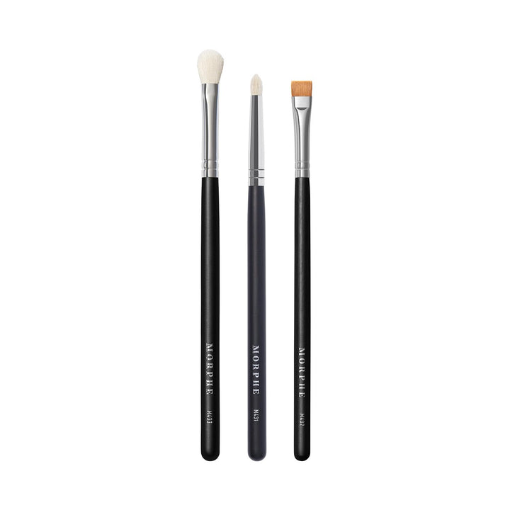 Morphe Definition Eye Makeup Brush Trio - Eyeshadow Brush Set for Blending, Precision and Definition - Includes M431, M432, M433 - For Cream or Powder Eyeshadow and Eyeliner (3 Count)