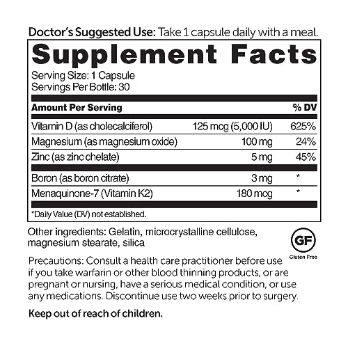 Dr. Whitaker's BeyonD3 - Vitamin D3 Supplement 5,000 IU Plus Boron, Vitamin K2, Magnesium & Zinc - Supports Immune Health, Calcium Metabolism & Bone Mineralization (30 Capsules)