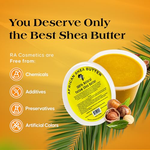 RA Cosmetics 100% Pure African Shea Butter, Golden - Unrefined, Raw African Luxury Head-to-Toe Moisture Miracle for Radiant Skin and Luscious Hair - Sourced from Ghana - 16 oz Jar