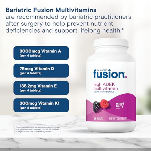 Bariatric Fusion Chewable Multivitamin with High ADEK Vitamins | Multi for Duodenal Switch Patients | Mixed Berry Flavored Tablets | with Iron and Calcium | One Month Supply