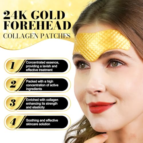 ReliCo Forehead Wrinkle Patches - 24K Gold Forehead Frown Wrinkles Pads with Collagen Boosting Elasticity for Women Men 16pcs