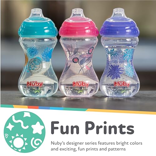 Nuby 3pk No Spill Pinpoint Soft Spout Clik-It, Girl, 10 Oz