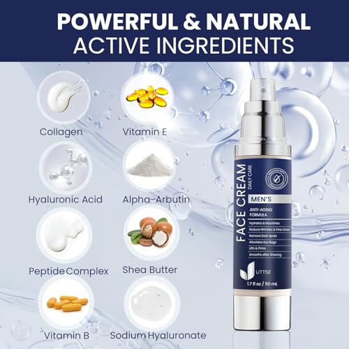Uttse 6-in-1 Mens Face Moisturizer: Face Cream for Men - Reduce the Look of Eye Bags, Dark Circles, and Puffiness - Skin Care for Men - 1.7 fl oz