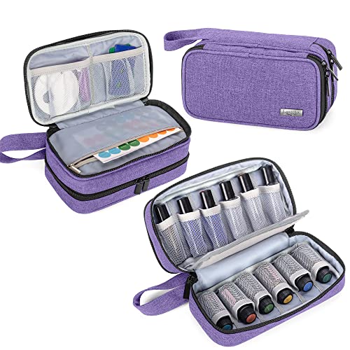 Luxja Essential Oil Carrying Case - Holds 12 Bottles (5ml-15ml, Including Roller Bottles), Portable Double-Layer Organizer for Essential Oil and Accessories, Purple