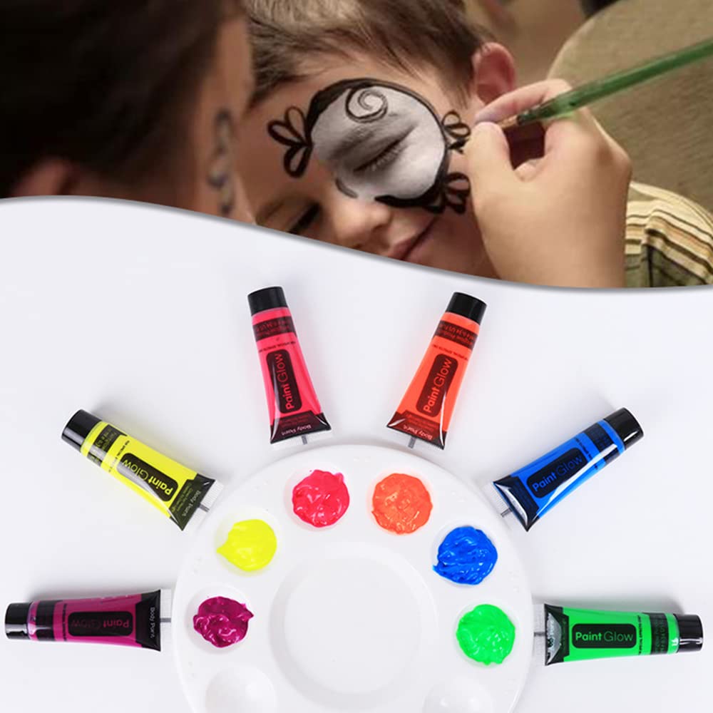 UV Neon Face & Body Paint Glow Kit -24 tubes/Box- Neon Face Paint In the Dark UV Glow Blacklight Halloween Face & Body Paint