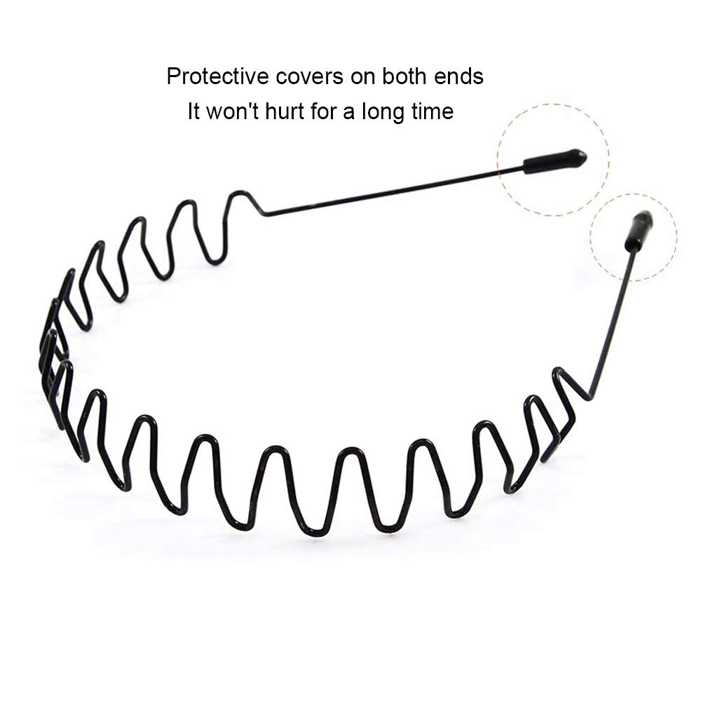 WoLover Band Fashion Metal Multi-Use Spring Wavy Hoop Hair Bands for Men and Women for Sports, Outdoor, Yoga (Black )