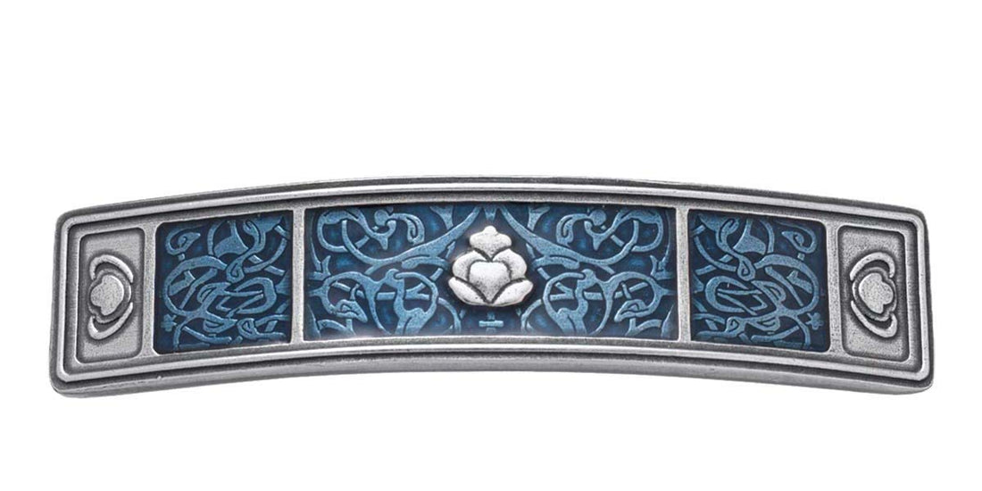 Danforth - Tapestry/Cobalt Pewter Barrette - 3 1/2 Inches - Handcrafted - Made In Usa