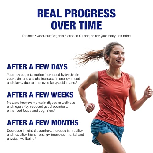 Cold Pressed Organic Flaxseed Oil 1000mg Softgels - Non GMO Organic Flax Seed Oil Softgels Rich in Naturally Occurring Omega 3 6 9 for Full Body Benefits - Fish Free Omega 3 Supplement (180 Softgels)