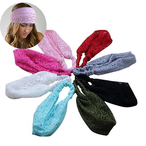 Bodermincer 8 Colors/set Women Girl Bandanas Lace Flower Beach Headband Hair Band Chic Wide Headwraps Accessories Hot Sale (8 Colors/set)