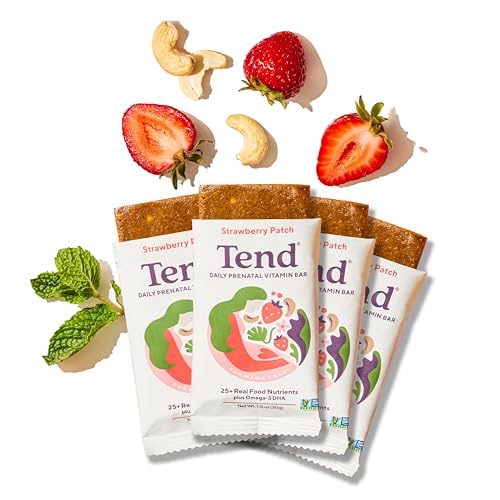 Tend Daily Best Prenatal Vitamin Bar, Made with Organic Ingredients for Pregnant & Postpartum Mothers, Includes DHA, Vitamin D, B, Choline, Folate, Sunflower Lecithin, Strawberry Patch Flavor (4ct)