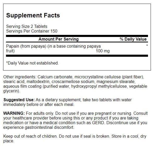 Swanson Papaya Supreme 50 Milligrams 300 Tabs Enzyme