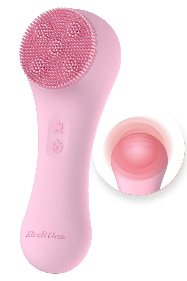 Facial Cleansing Brush Electric Full Silicone Face Brush Anti-Aging Massager Sonic Vibration with Heating Function for All Skin Types, USB Rechargeable and Waterproof Design