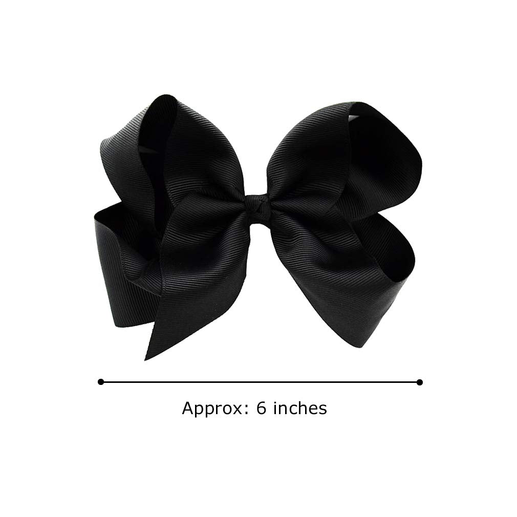 DEEKA 2 PCS 6 Big Hand-made Grosgrain Ribbon Solid Color Hair Bows Alligator Clips Hair Accessories for Little Teen Toddler Girls Kids Set of 2 -Black