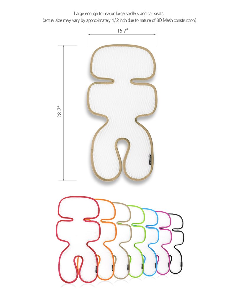 Manito Breath Original 3D Mesh Seat Pad/Cushion/Liner for Stroller and Car Seat, Black, 28.7x15.7 Inch (Pack of 1)