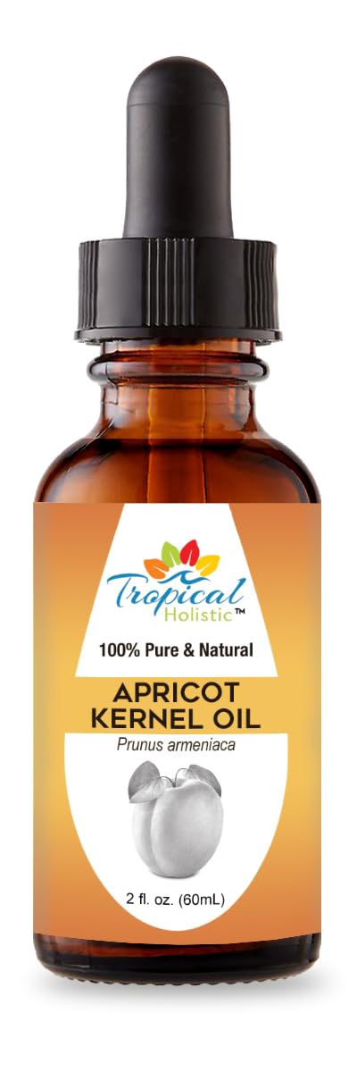 Tropical Holistic 100% Pure Organic Apricot Kernel Oil, 2 oz - Natural Cold-Pressed Apricot Seed Oil from Turkey - Ideal for Massage, Skincare, Hair, Body, Aromatherapy for Men & Women