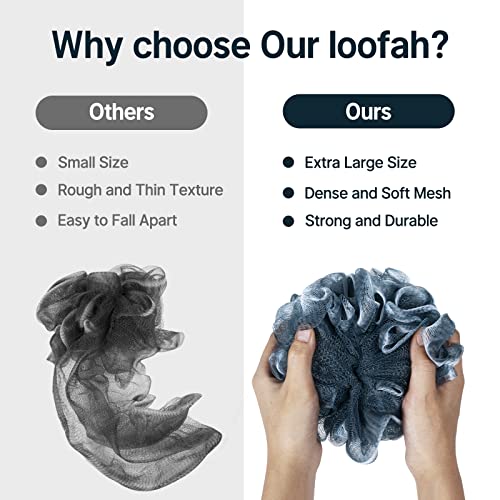 AmazerBath Loofah Sponge, Shower Loofah for Men and Women - Body Scrubber Loofa Set of 3 Indigo & White Edge, Bath Sponge 60g/PCS