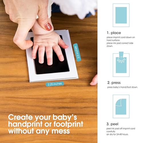 Pearhead Newborn Baby Handprint and Footprint Kit - No Mess Clean-Touch Ink Pad With Impression Cards, Safe for Skin, Perfect Keepsake for Family, Acid-Free, Black