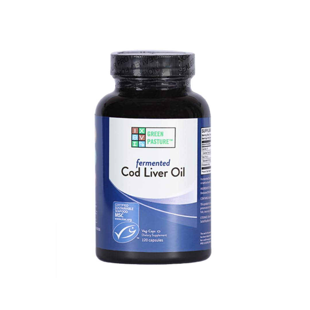 Green Pasture Blue ICE Fermented Cod Liver Oil -Non-Gelatin 120 Capsules