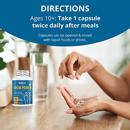 NuBest Grow Power - Calcium Supplement - Magnesium Supplement with Vitamin K2, Vitamin D3, Zinc and Multivitamin for Strong Bones, Overall Health for Age 10+ - 60 Capsules | 1 Month Supply