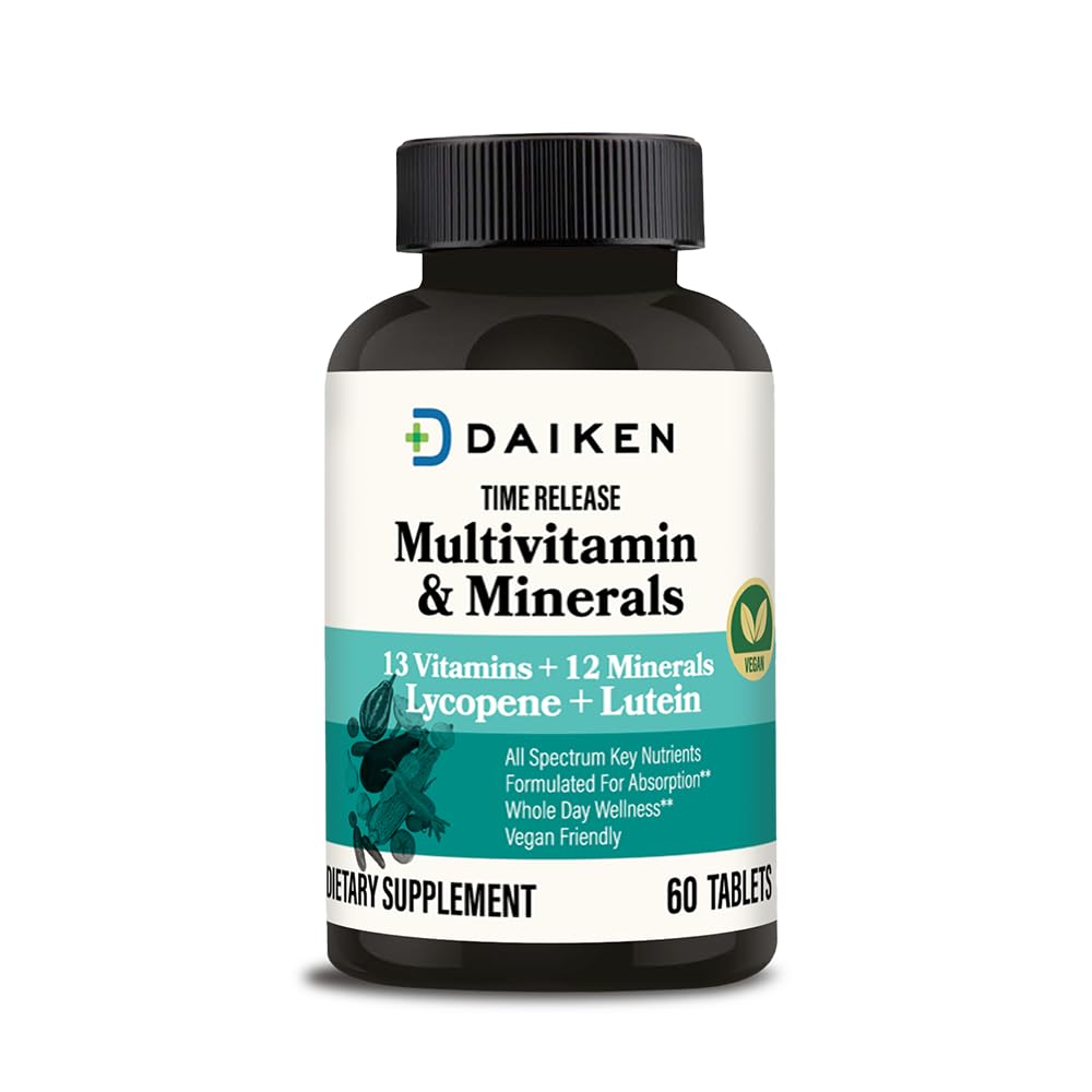 DAIKEN Mini Multivitamin, 60 Tablets, Enhanced with Lutein, Lycopene & Folic Acid, Time Released Multivitamin for Women & Men, Vegan & Easy to Swallow