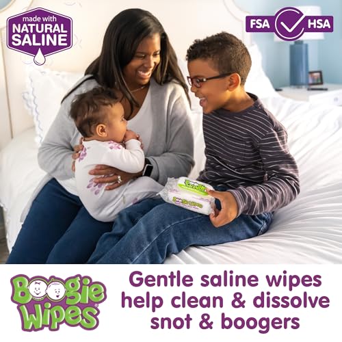 Boogie Wipes, Saline Wipes for Baby & Kids, Nose Booger Wipes for Allergy Relief, Face, Hand & Body, Made with Vitamin E, Aloe and Natural Saline, Unscented, 30 Count (Pack of 3)