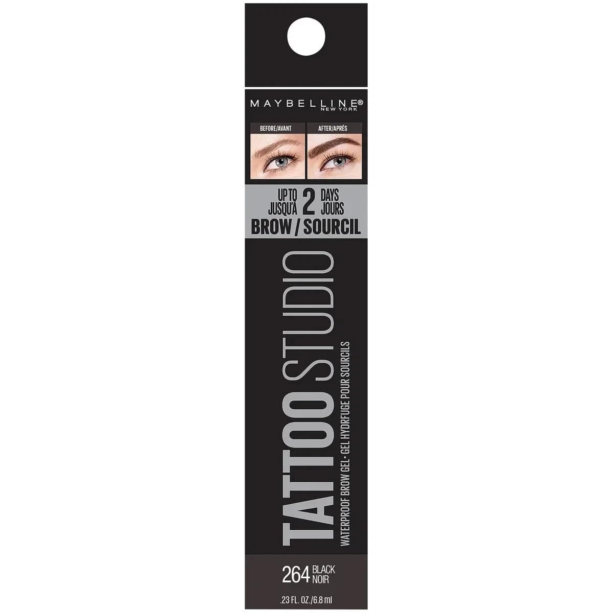Maybelline TattooStudio Waterproof Eyebrow Gel Makeup, 264 BLACK, 1 Count