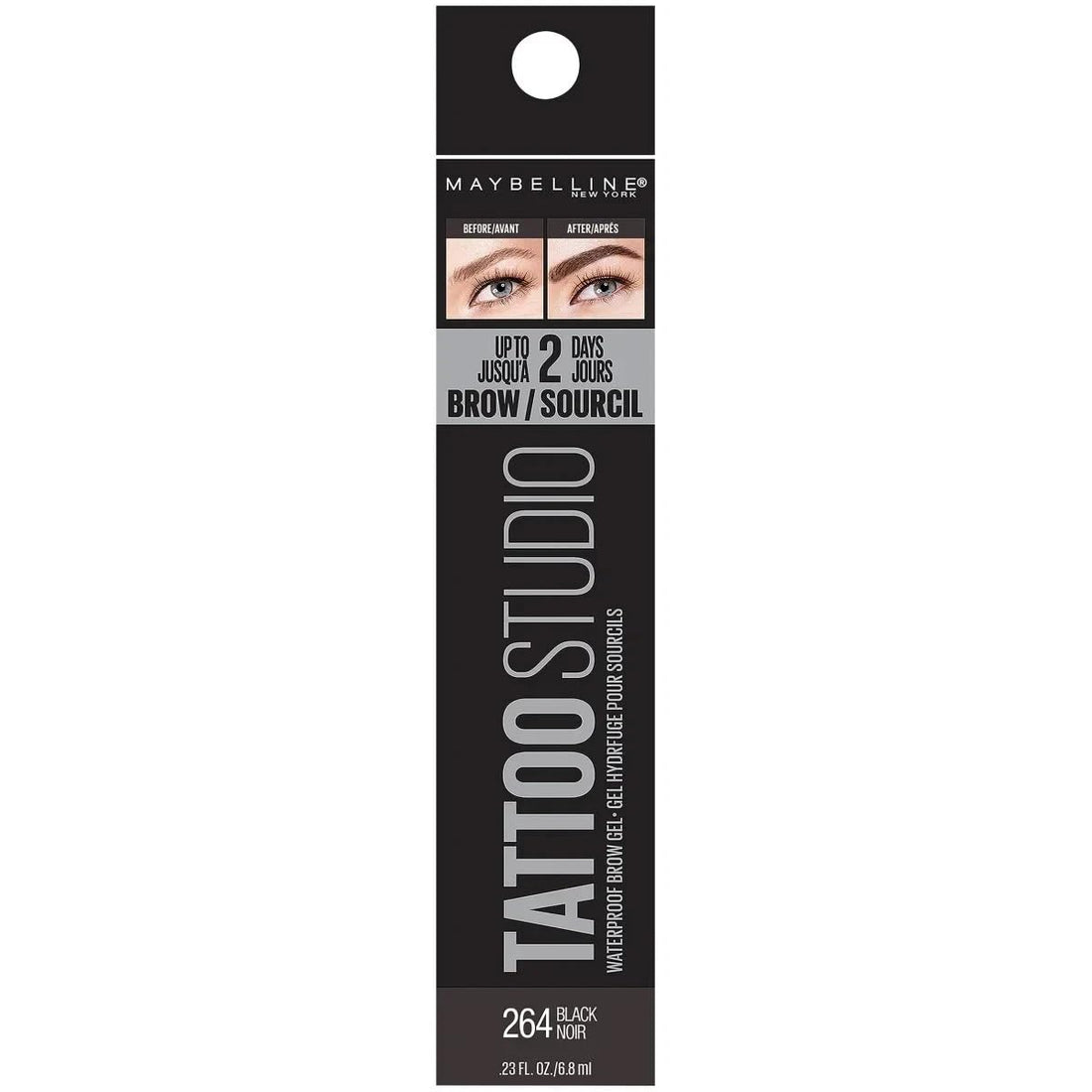 Maybelline TattooStudio Waterproof Eyebrow Gel Makeup, 264 BLACK, 1 Count