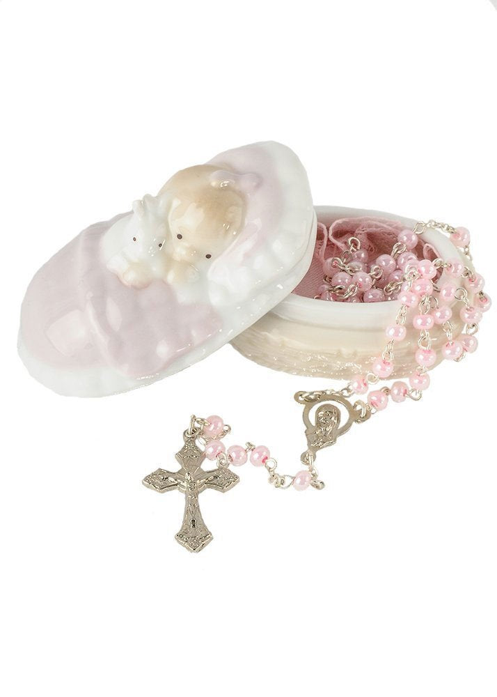 Giftware by Roman Inc., Children's Gifts, New Baby, 1.5H BABY GIRL BOX W/ROSARY ,Religious, Inspirational, Durable (2x1x13)