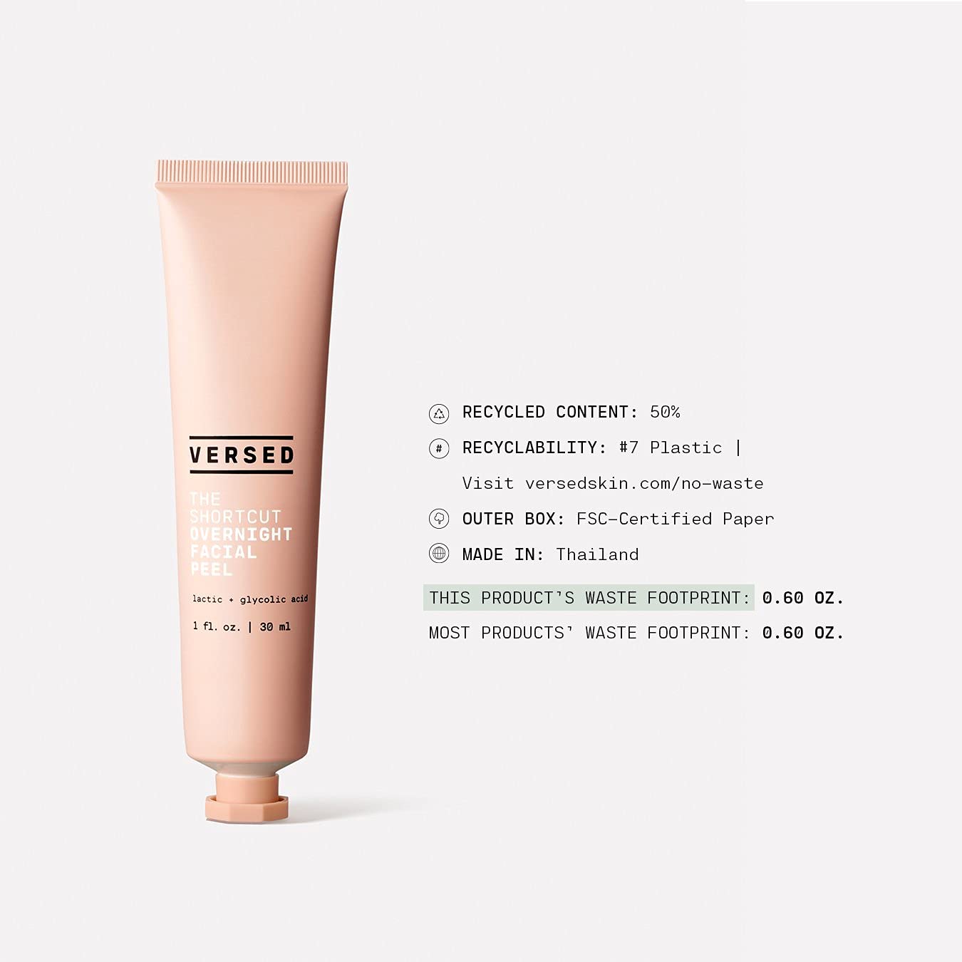 Versed The Shortcut Overnight Facial - Leave-on Gentle Exfoliating Treatment with Lactic and Glycolic Acid to Rejuvenate and Hydrate Skin - Vegan (0.5 fl oz)