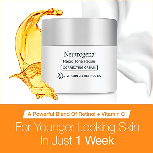 Neutrogena Retinol + Vitamin C Correcting Cream, Rapid Tone Repair Face & Neck Cream with Hyaluronic Acid for Dark Spots, Fine Lines & Wrinkles, 1.7 oz